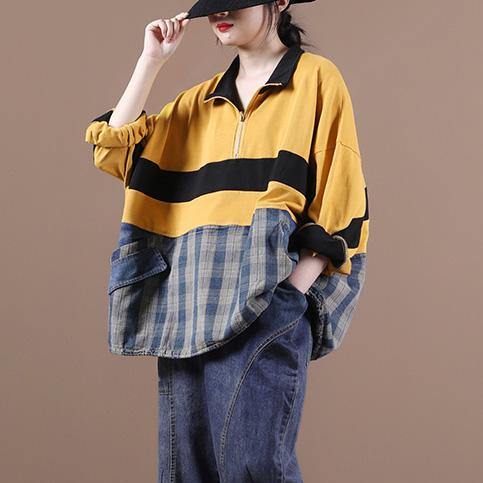 Elegant yellow clothes For Women lapel zippered Midi blouse