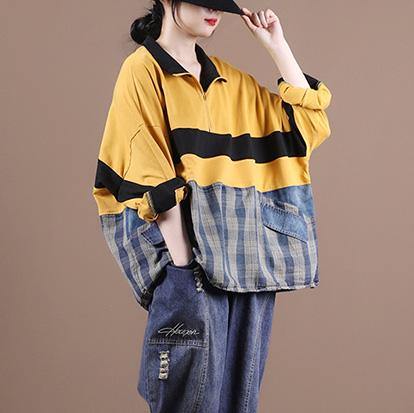 Yellow Clothes for Lapel Zippered Midi Blouse