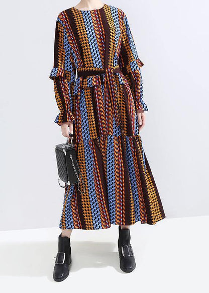 Yellow Cotton Tunics Ruffles Maxi Patchwork Dress