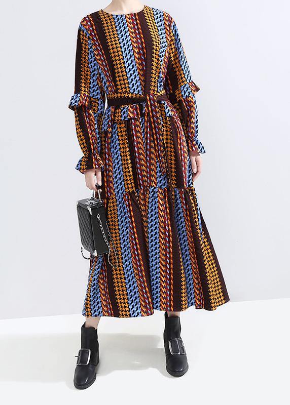 Yellow Cotton Tunics Ruffles Maxi Patchwork Dress