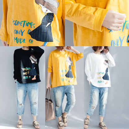 Elegant yellow cotton linen tops women plus size Wardrobes o neck long sleeve loose spring top