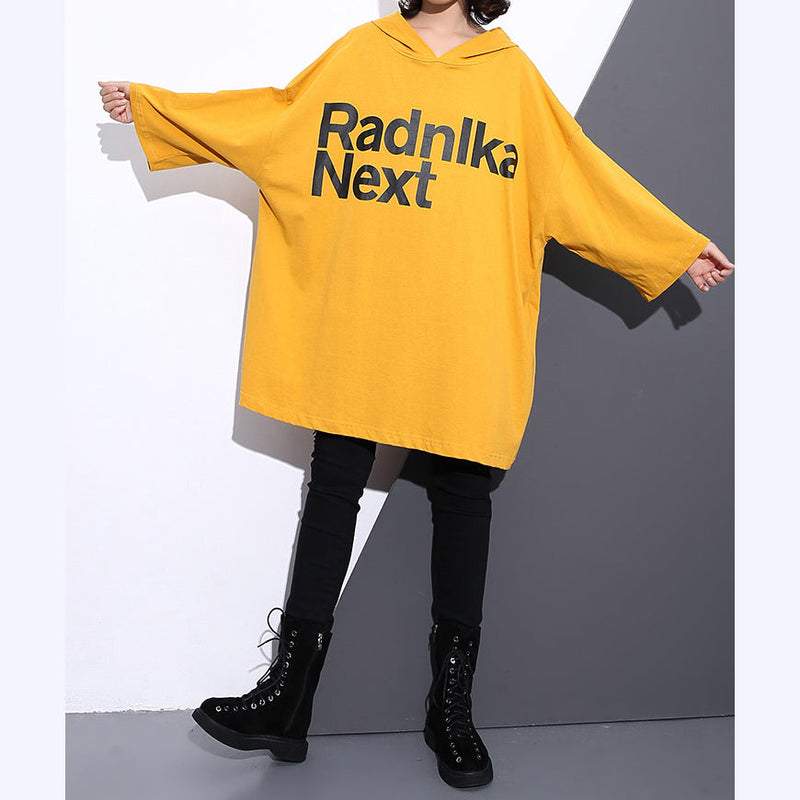 Yellow Natural Cotton T Shirt Hooded Traveling Clothing Back Side Open Cotton T Shirt