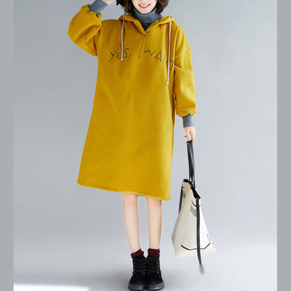 Yellow Spring Dress Oversized False Two Pieces Holiday Dresses Hooded