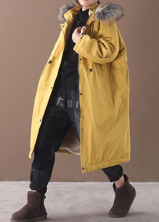 Yellow Winter Coats Jackets & Coats Hooded True Fur Collar Overcoat