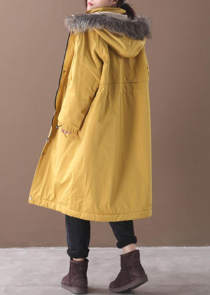 Yellow Winter Coats Jackets & Coats Hooded True Fur Collar Overcoat