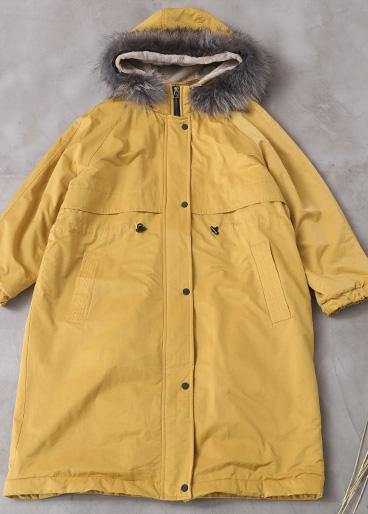Yellow Winter Coats Jackets & Coats Hooded True Fur Collar Overcoat