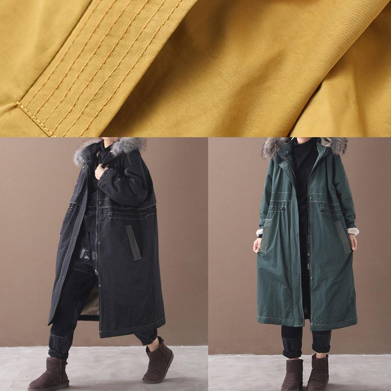 Yellow Winter Coats Jackets & Coats Hooded True Fur Collar Overcoat