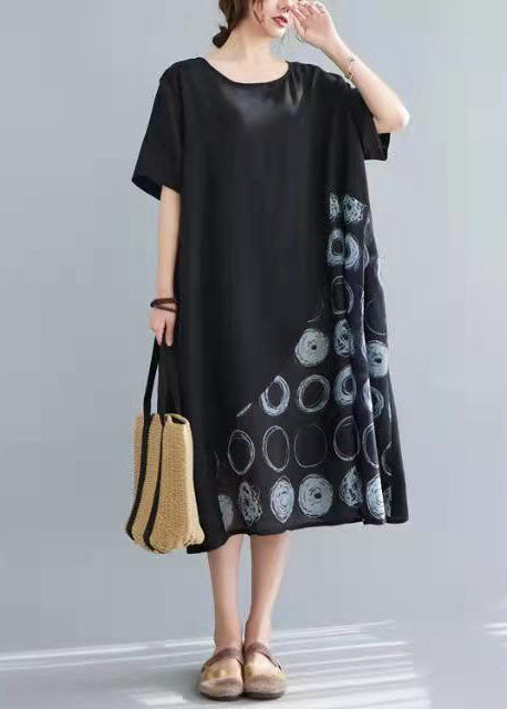 Black Cotton Tunics Patchwork Tunic Summer Dresses