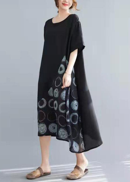Black Cotton Tunics Patchwork Tunic Summer Dresses