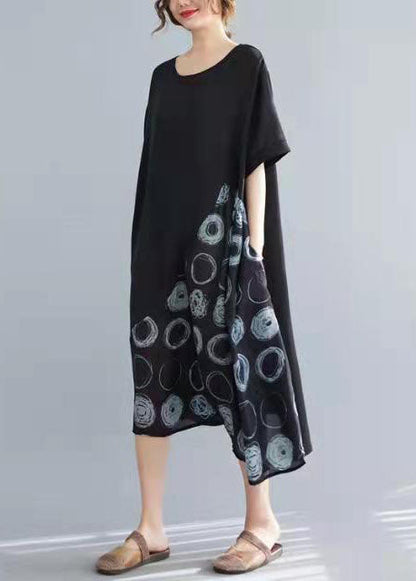 Black Cotton Tunics Patchwork Tunic Summer Dresses