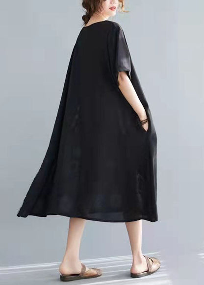 Black Cotton Tunics Patchwork Tunic Summer Dresses