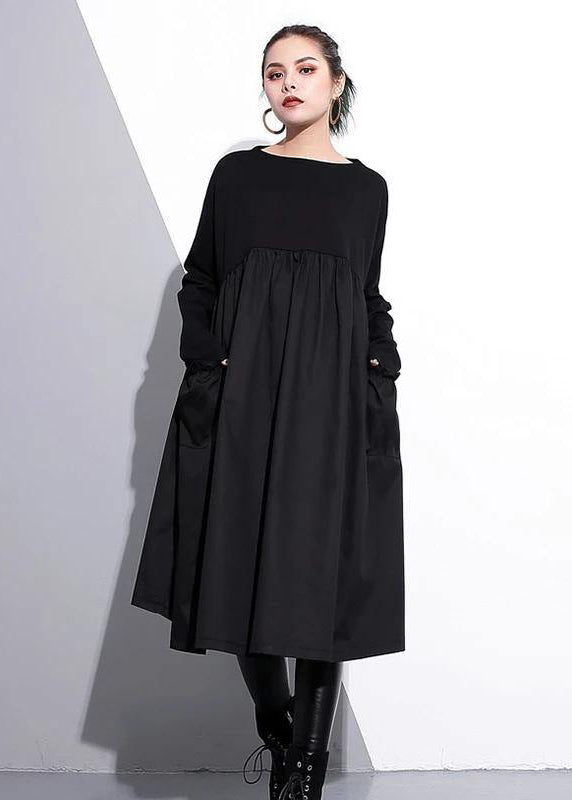 Cinched O Neck Cotton Clothes for Tutorials Black Dresses