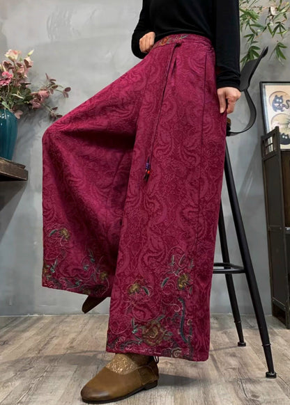 Style Mulberry Embroidered Jacquard Warm Fleece Pants Winter