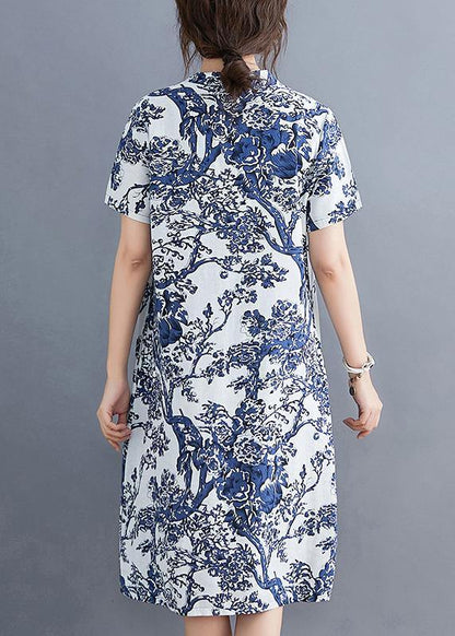 Blue Printed Buckle Loose Dress