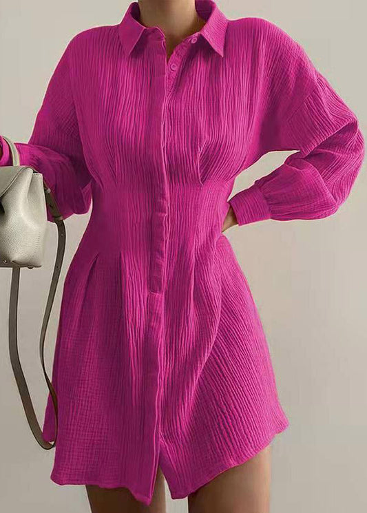 European and American New Rose Waist Long Sleeved Shirt Dress