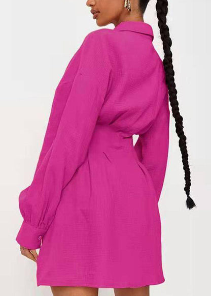 European and American New Rose Waist Long Sleeved Shirt Dress
