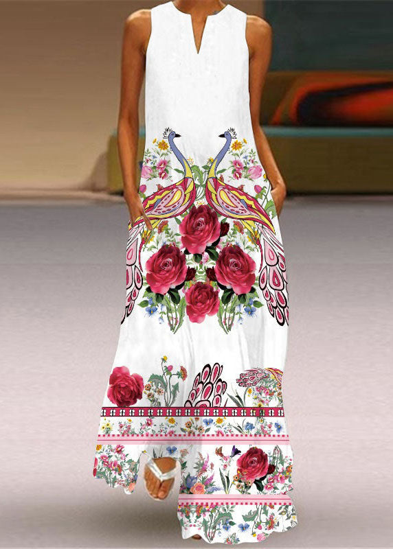 European and American Style Blue Print Chiffon Long Dress Summer