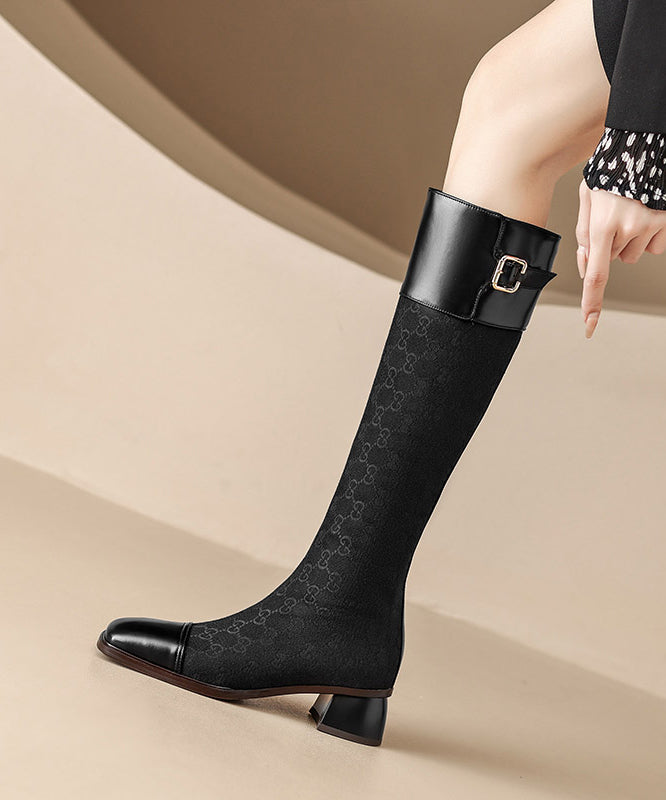 European and American Style Brown Splicing Zippered Chunky Long Boots