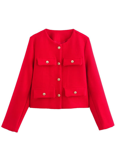 European and American Style Green O Neck Button Short Coat Spring