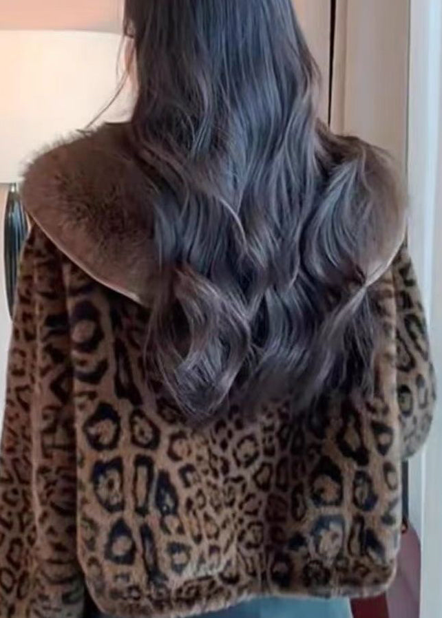 European and American Style Leopard Mink Hair Leather and Fur Coat Spring