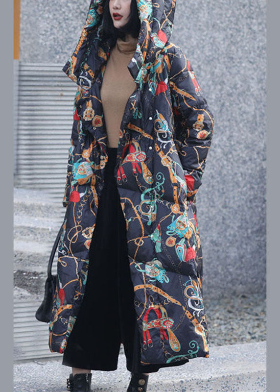Print Oriental Winter Long Puffer Jackets Duck Down Coat