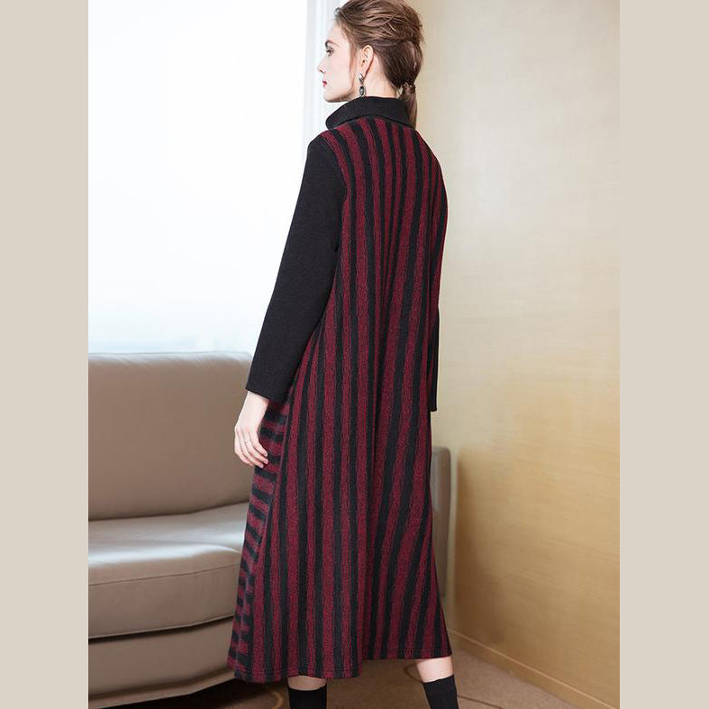 New High Neck Striped a Line Maxi Dresses for