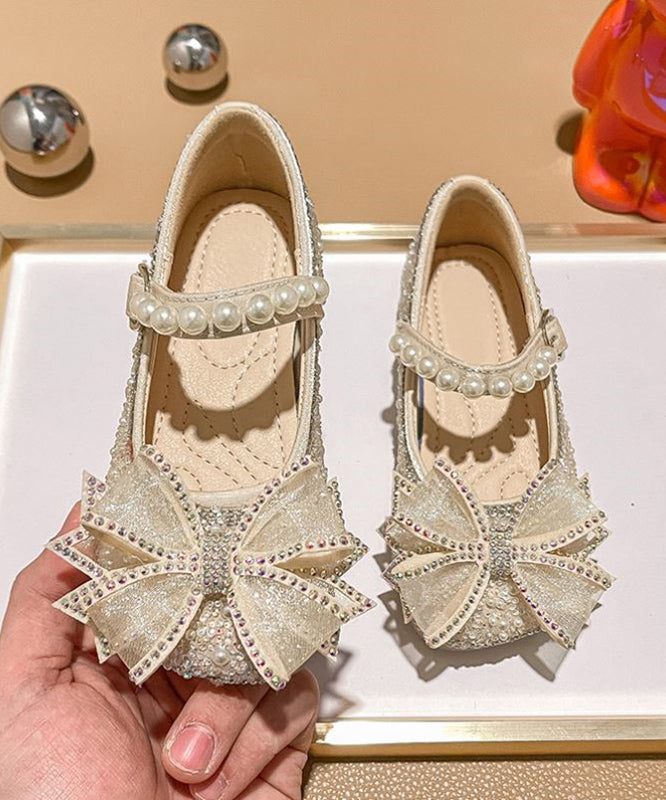 Apricot Zircon Pearl Kids Buckle Strap Flats