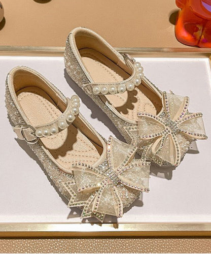 Apricot Zircon Pearl Kids Buckle Strap Flats