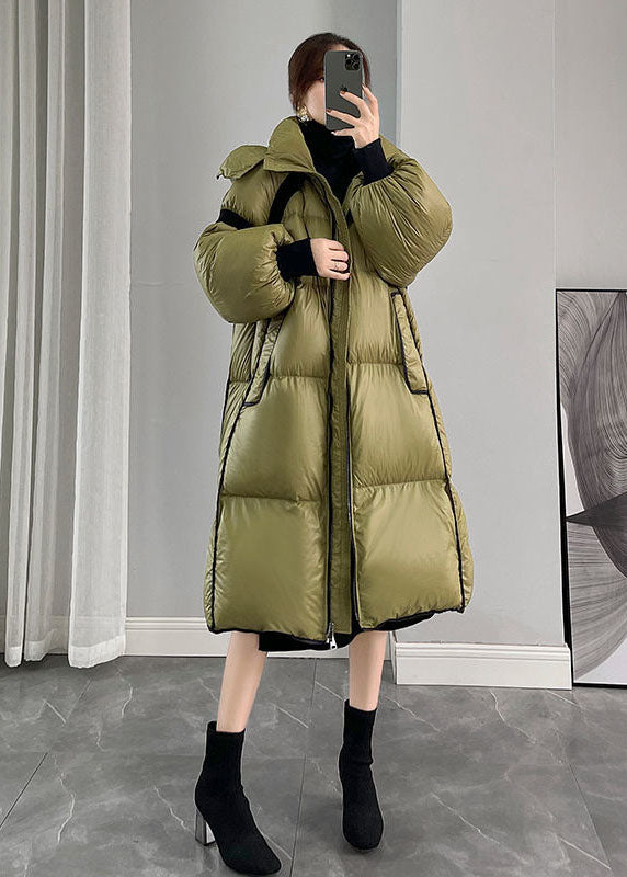 Army Green Hooded Zippered Patchwork Duck Down Canada Goose Coats Winter