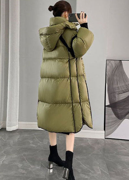 Army Green Hooded Zippered Patchwork Duck Down Canada Goose Coats Winter