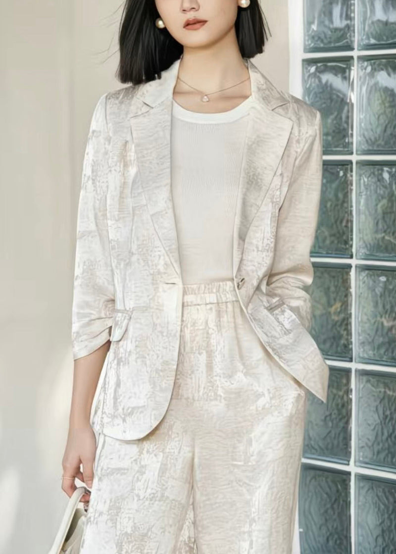 Beige Notched Tie Dye Linen Coats Fall