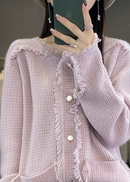 Beige O-neck Patchwork Wool Blended Coats Long Sleeve