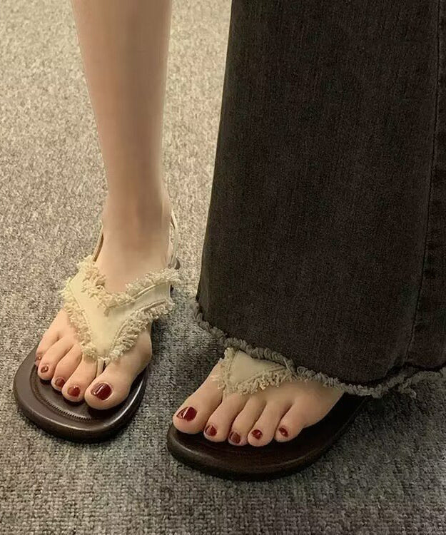 Beige Tassel Splicing Peep Toe Walking Sandals