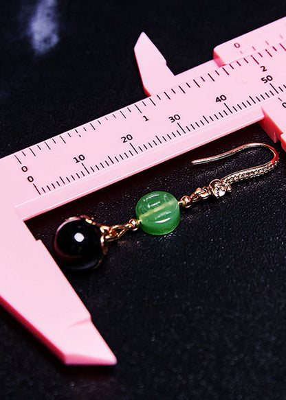 Black Agate Tassels Jade Drop Earrings