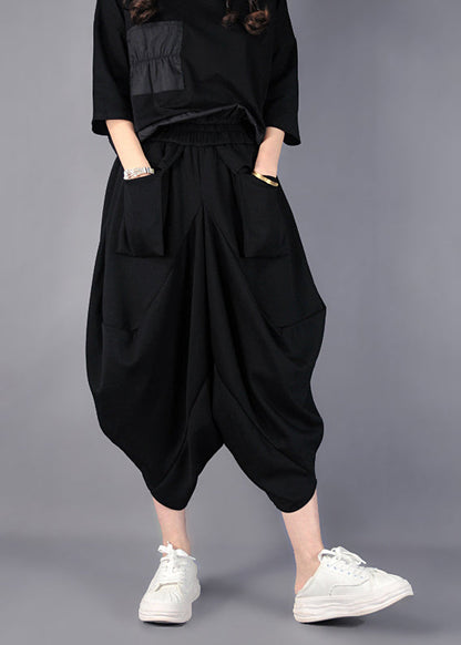 Black Asymmetrical Cotton Harem Pants Spring