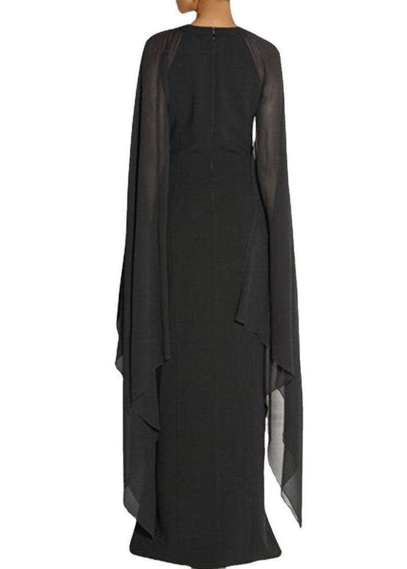 Black Asymmetrical Patchwork Cape Chiffon Dress Summer