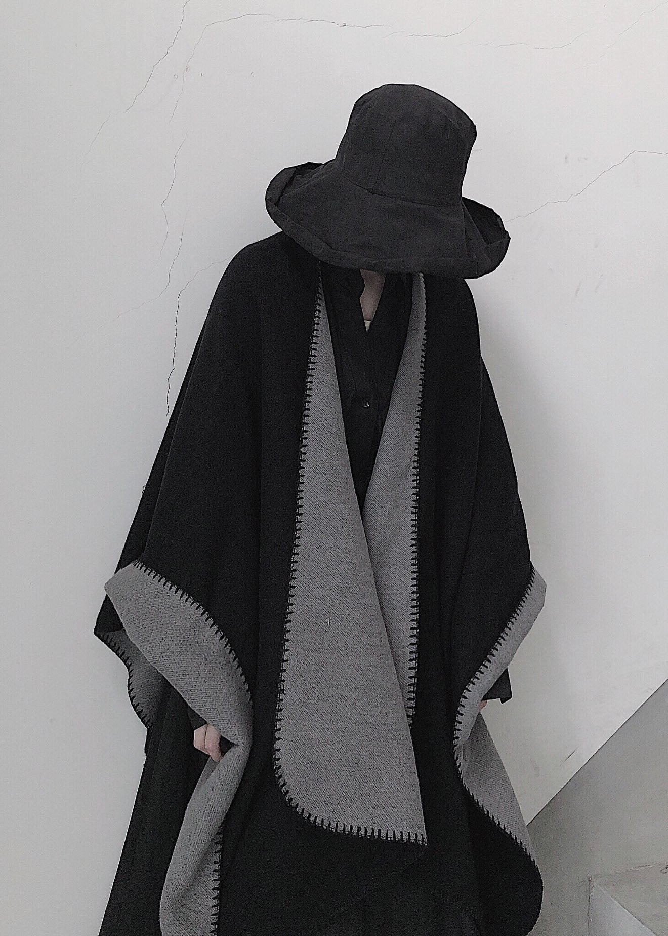 Black Asymmetrical Wear on Both Sides Cashmere Cape Fall