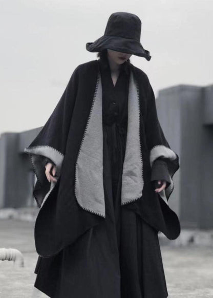 Black Asymmetrical Wear on Both Sides Cashmere Cape Fall
