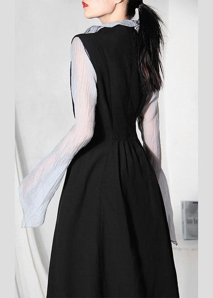 Black Asymmetrical Design Patchwork Dresses Sleeveless