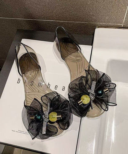 Black Bow Splicing Clear Sandals Peep Toe