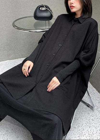 Fashion Black Button Batwing Sleeve Cotton Coat Spring