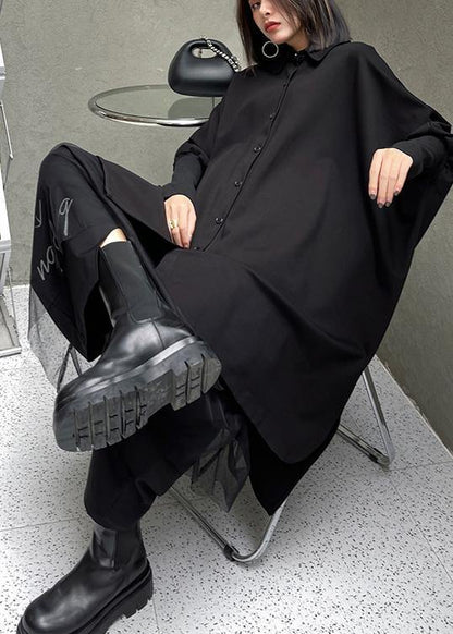 Fashion Black Button Batwing Sleeve Cotton Coat Spring