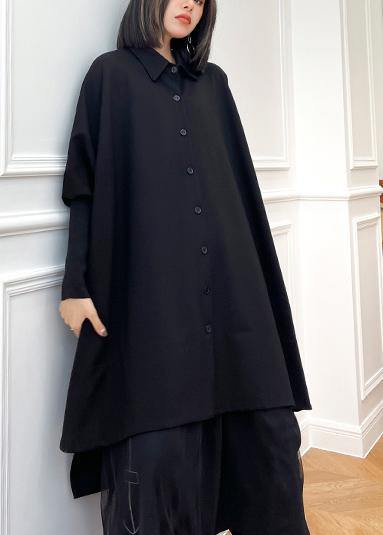 Fashion Black Button Batwing Sleeve Cotton Coat Spring