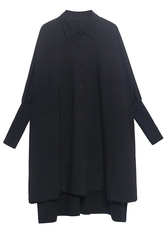 Black Button Batwing Sleeve Cotton Coat Spring