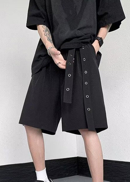 Black Drawstring Elastic Waist Ice Silk Pants Summer