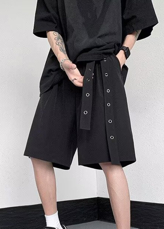 Black Drawstring Elastic Waist Ice Silk Pants Summer