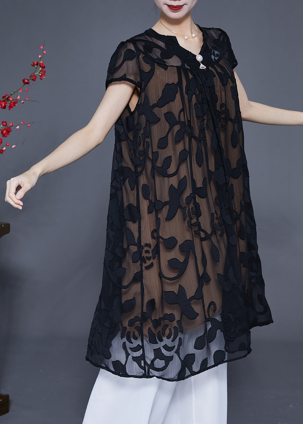 Black Embroideried Oversized Tulle Dress Summer