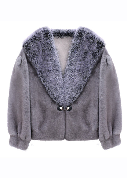 Black Fur Collar Thick Mink Hair Coat Winter