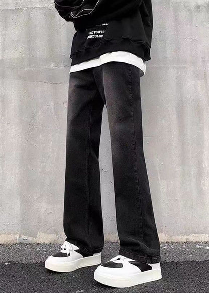 Black Gradient Pockets Denim Pants Bottoms Fall