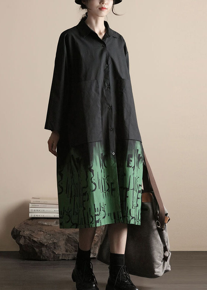 Black Green Peter Pan Collar Print Cotton Shirts Coat Spring